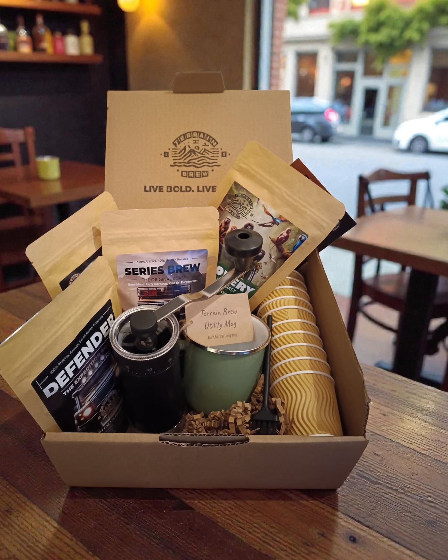 The Heritage Drive Gift Box - A journey through coffee, craft, and classic terrain.