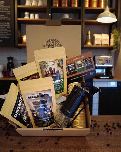The Heritage Drive Gift Box - A journey through coffee, craft, and classic terrain.